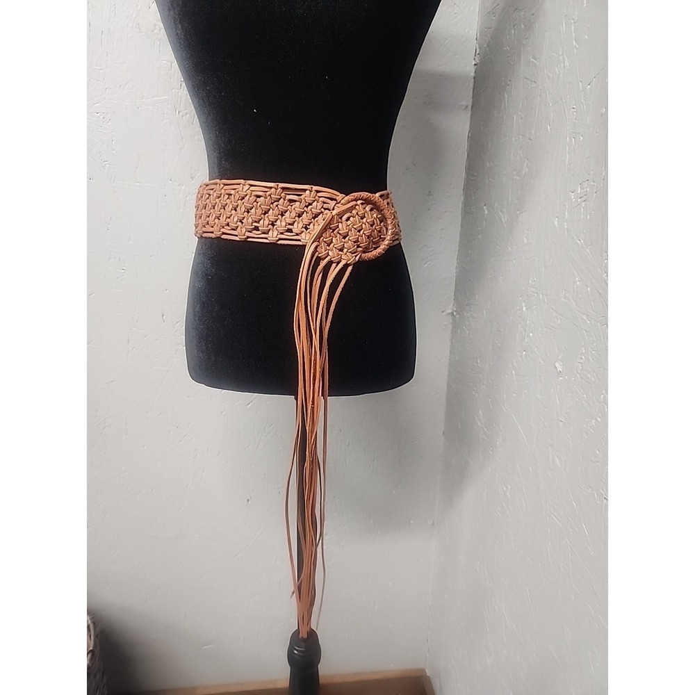 Boho Indie 2"Wide Leather Macrame Belt Hippie Women's Up To 30" Waist 19" Fringe
